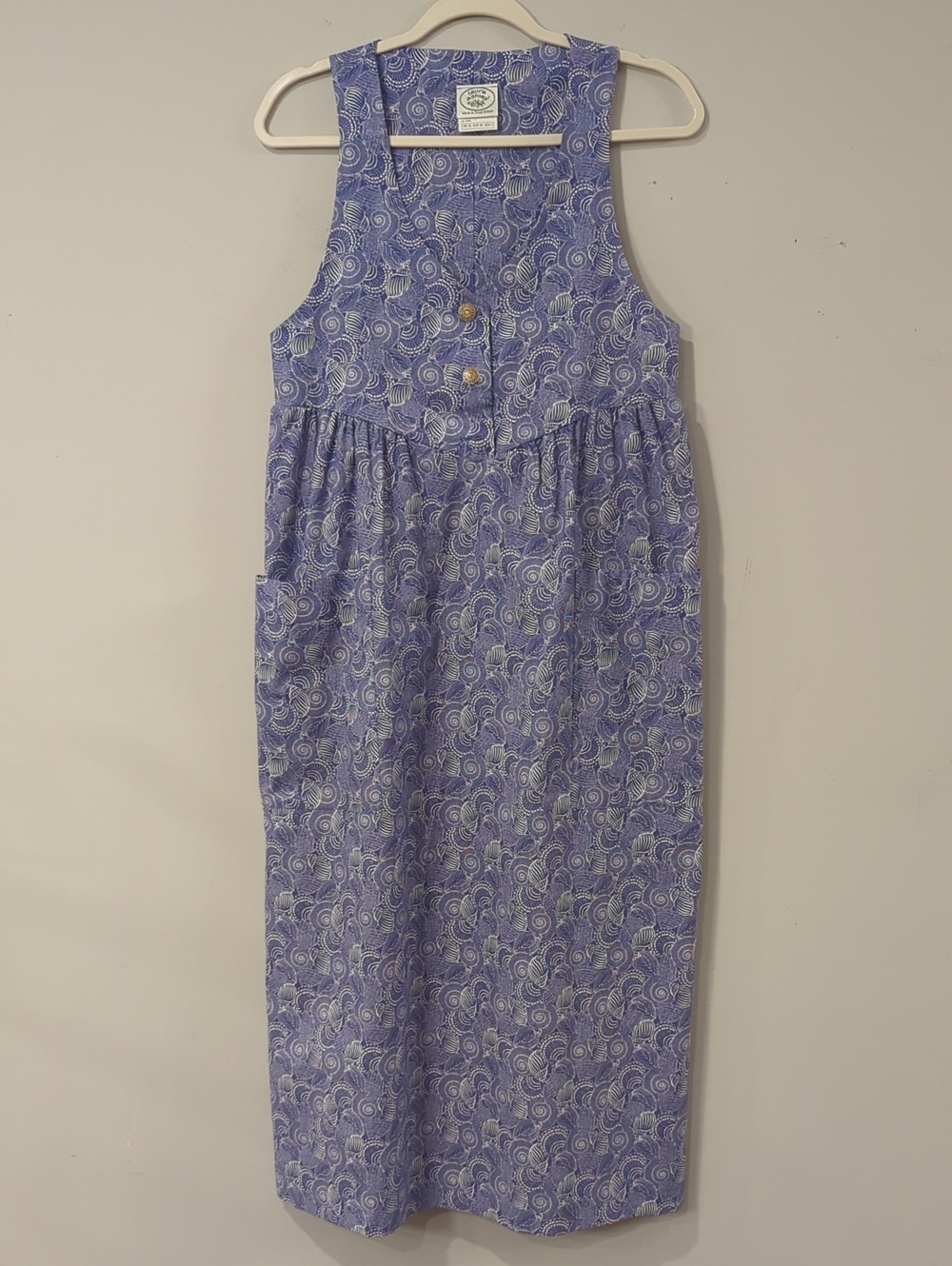 Vintage Laura Ashley Jumper Dress Seashell Pattern Blue size 8